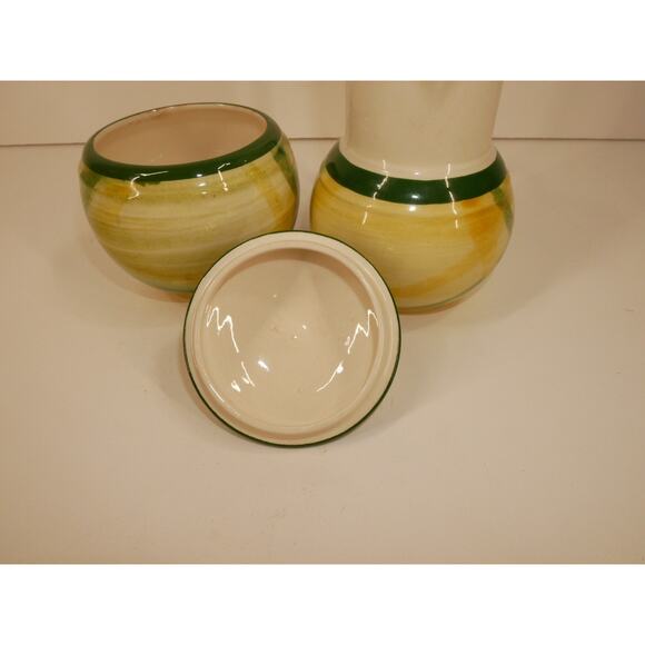 Vernonware Gingham Green Lidded Sugar Bowl And Creamer Set Hand Painted Vintage - Picture 6 of 13